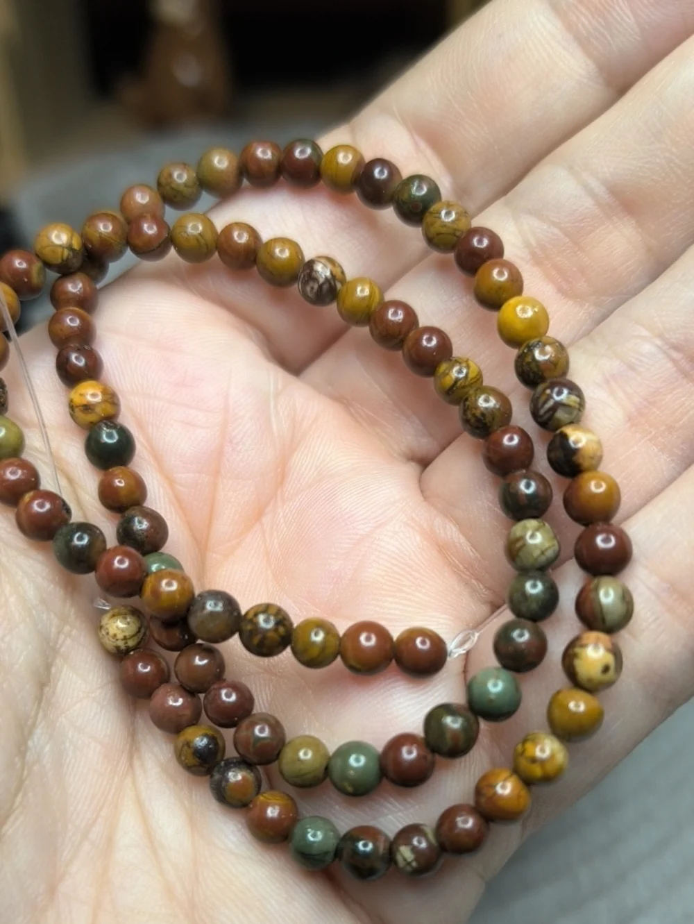 #1- 4mm Natural Red Creek Jasper Smooth Beads 14inch Strand